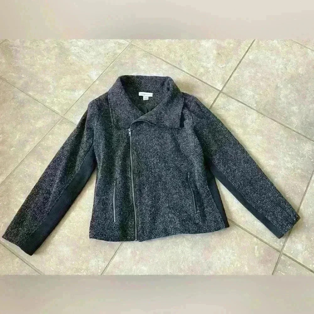Christopher & Banks Grey Moto Jacket with Knit Rib Sides Size Large